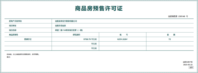 拿證速遞 皇姑區(qū)金地江山風(fēng)華72套房源獲預(yù)售許可，市場熱度持續(xù)攀升